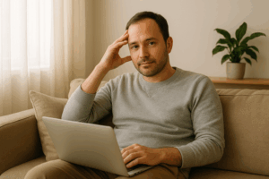 autónomo trabajando desde casa y haciendo reposo